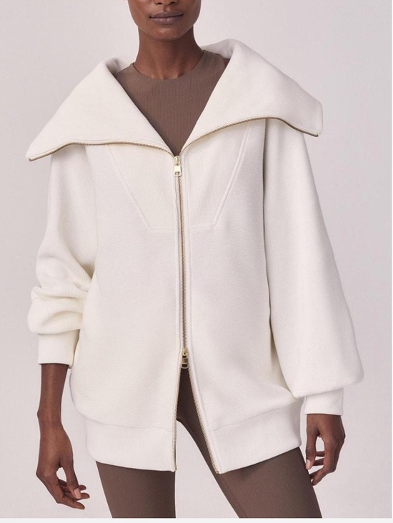 Varley Jackets & Blazers - Varley Ells Zip Jacket Cloud Dancer Ivory Ribbed Collar Oversized Sweatshirt